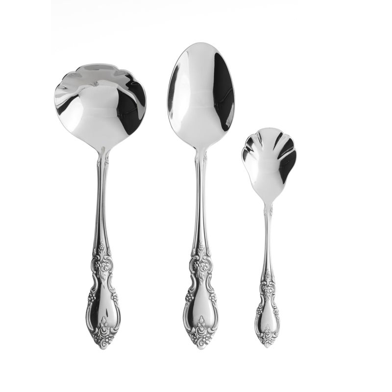 Oneida Silverware Serving Utensils Set of 6, Louisiana 6-Piece Fine Flatware Serveware Set, Serving Spoons Fork Ladel & Spreader, 18/8 Stainless Steel, Mirror Finish, Dishwasher Safe (Silver 6 Pieces) - Image 3